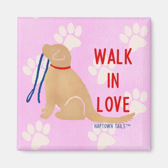 Imán Walk in Love Golden Retriever Dog Pink Magnet (Frente)