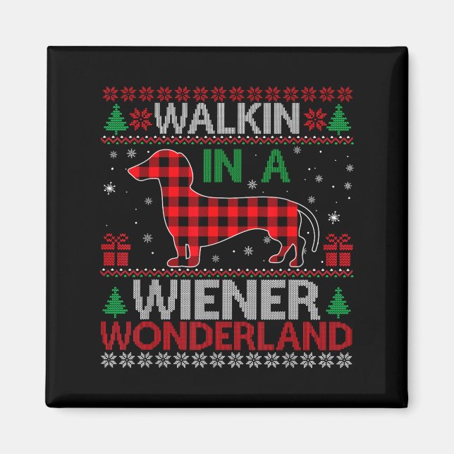 Imán Walking In A Wiener Wonderland Funny Dachshund Chr (Frente)