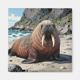 Imán Walrus on a Sandy Beach  | Cute Animals