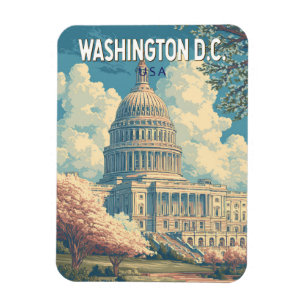 Imán Washington DC Capitol Viaje Arte Vintage