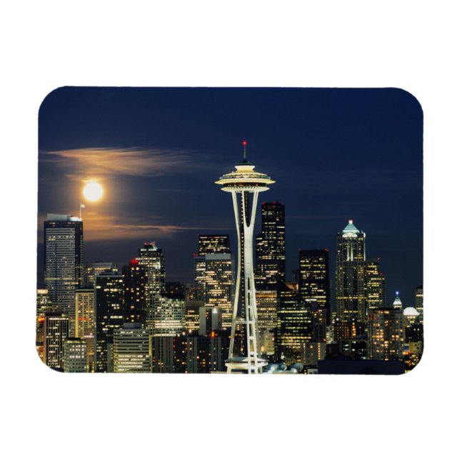 Imán Washington, Seattle, Skyline de noche desde Kerry  (Horizontal)