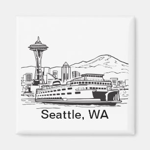 Imán Washington State Seattle Ferry Line Art