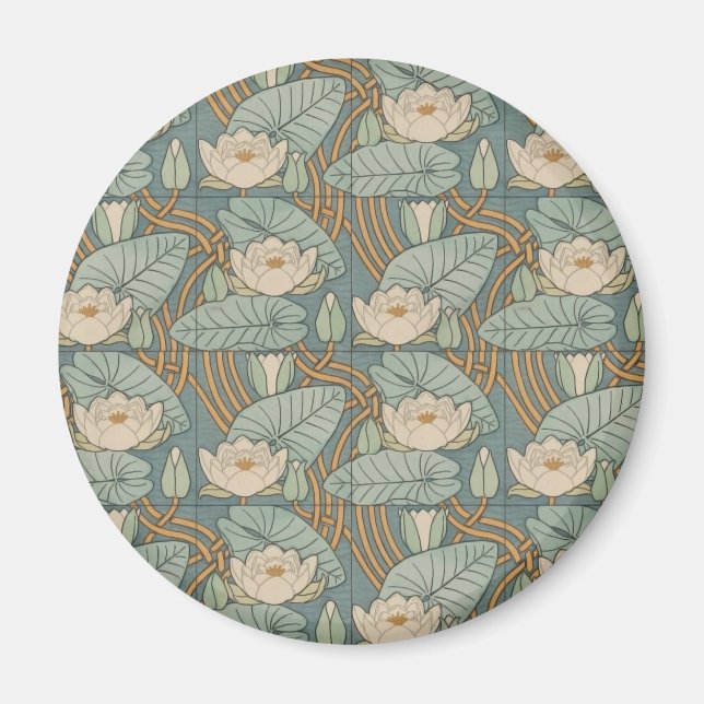 Imán Water Lilies Lily Naturaleza Art Nouveau (Frente)