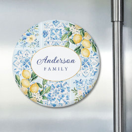 Imán Watercolor Blue Italiano Tile Lemon Personalizado