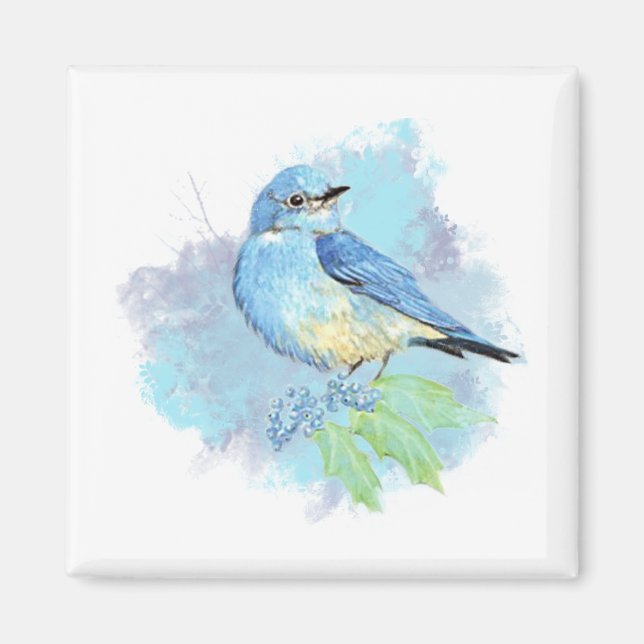 Imán Watercolor Bluebird Pretty Blue Garden Bird Art (Frente)
