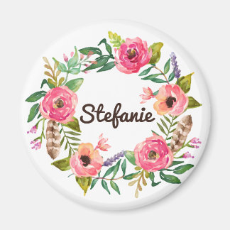 Imán Watercolor Boho Floral Wreath Personalizado