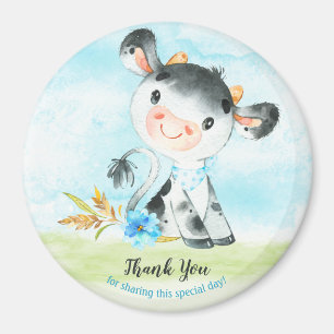 Imán Watercolor Boy Cow Baby Shower Farm Thank You