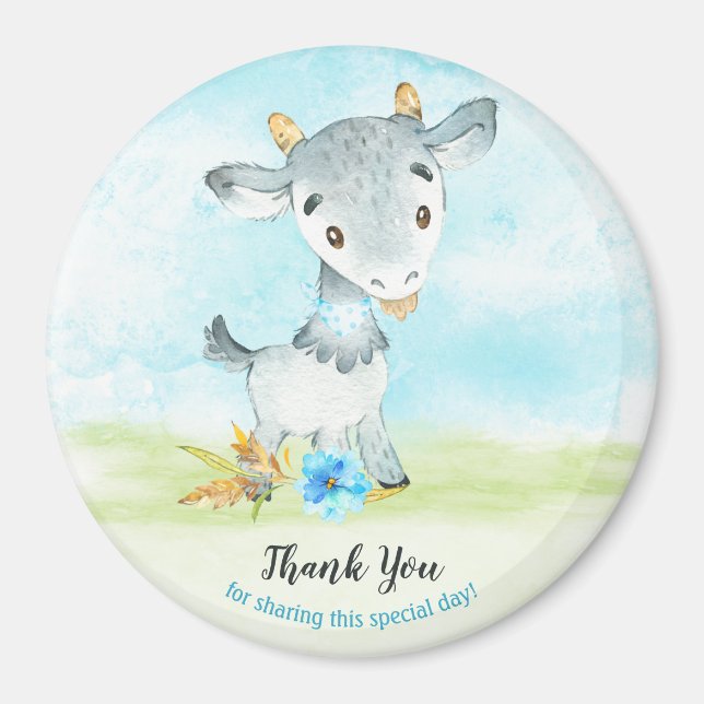 Imán Watercolor Boy Goat Farm Gracias (Frente)