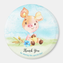 Imán Watercolor Boy Piggy Baby Shower Farm Gracias