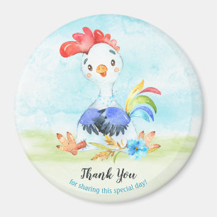 Imán Watercolor Boy Rooster Farm Gracias