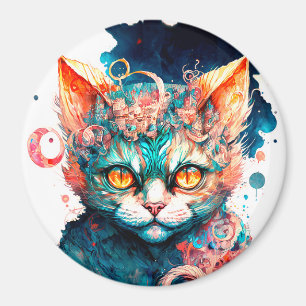 Imán Watercolor cat en estilo steampunk