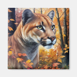 Imán Watercolor Cougar Cat Autumn Art Magnet