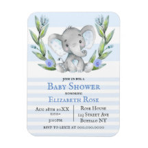 Watercolor Cute Elephant Boy Baby Shower Invita
