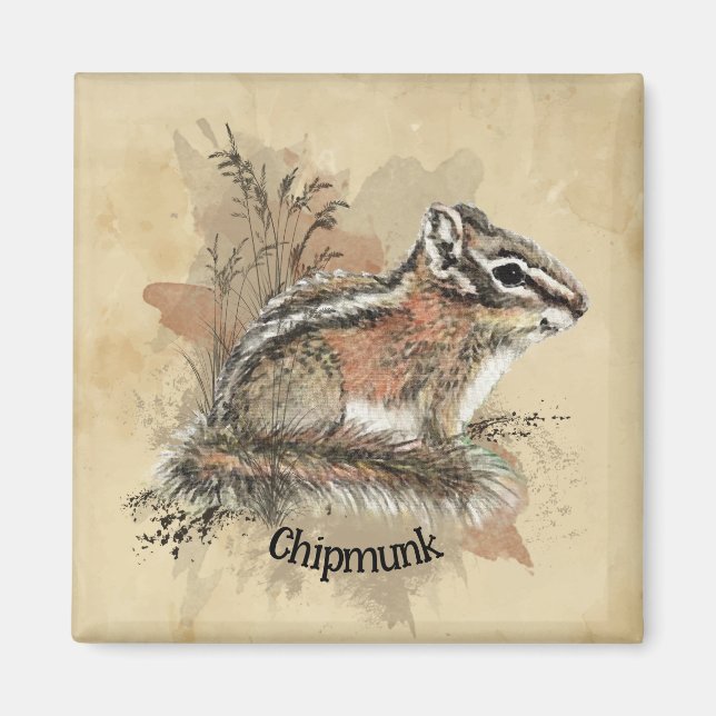 Imán Watercolor Cute Little Chipmunk Animal Willife (Frente)