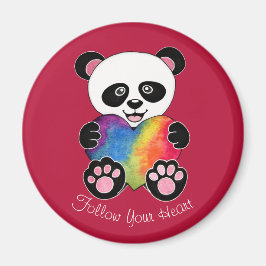 Imán Watercolor Cute Panda Con Corazón Arcoiris