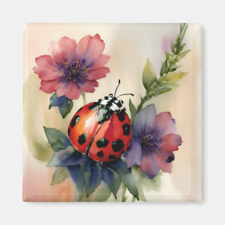 Imán Watercolor de Mariquita Botánica Arte Floral