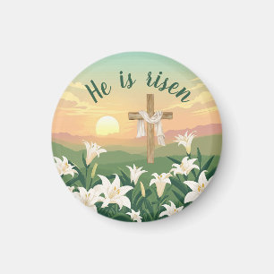 Imán Watercolor Easter sunrise Christian Cross