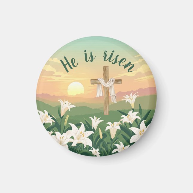 Imán Watercolor Easter sunrise Christian Cross (Frente)