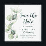 Imán Watercolor Eucalyptus Script Wedding Save the Date<br><div class="desc">Cute Botanical Watercolor Eucalyptus Wedding salva el imán de fecha que hace un conservador perfecto para tus invitados y será apreciado por años. Reemplace fácilmente los nombres,  la invitación,  la fecha y el lugar para crear un único tipo,  salvo el anuncio de la fecha</div>