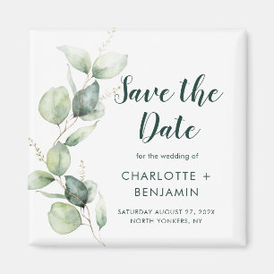 Imán Watercolor Eucalyptus Script Wedding Save the Date