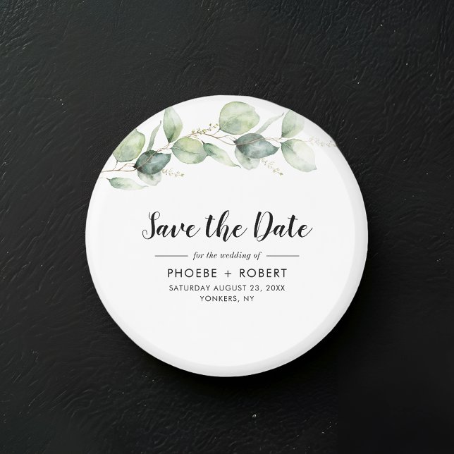 Imán Watercolor Eucalyptus Wedding Save the Date (Eucalyptus Greenery Script Save the Date Magnet)