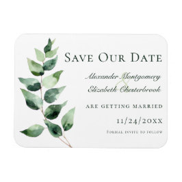 Imán Watercolor Eucalyptus Wedding Save the Date White