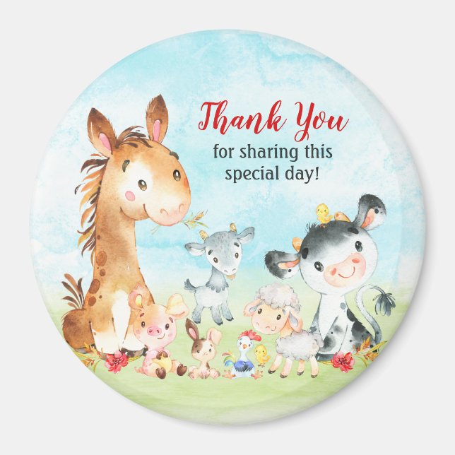 Imán Watercolor Farm Animals Thank You (Frente)