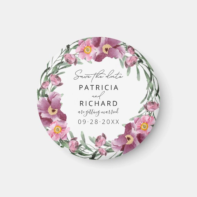 Imán Watercolor Flores Silvestres Boda Salvar La Fecha (Frente)