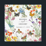 Imán Watercolor Flores silvestres mariposas Boda floral<br><div class="desc">Un bonito diseño boda acuático con flores silvestres y mariposas. Un marco colorido de flores silvestres y mariposas en un jardín florido. Un diseño ideal para las bodas de todo aquel que ame las mariposas coloridas, las flores de acuarela, los ilustraciones de flores silvestres y el arte botánico. También se...</div>