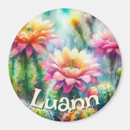 Imán Watercolor Flowering Succulent Cacti Personalized