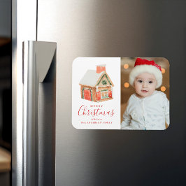 Imán Watercolor Gingerbread House Merry Christmas Photo