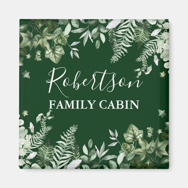 Imán Watercolor Ivy Sage Ferns Familia Cabina Verde (Frente)