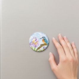 Imán Watercolor Kingfisher with Purple Irises