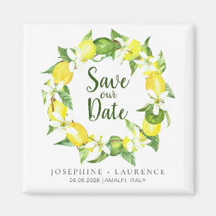 Imán Watercolor Lemons Greenery Wreath Save The Date