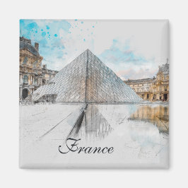 Imán Watercolor Louvre Magnet - Paris Francia Travel