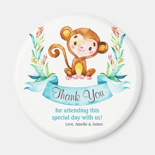 Imán Watercolor Monkey Boy Thank You (Frente)