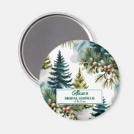 Imán Watercolor Pine Pattern Winter Bridal Shower Favor