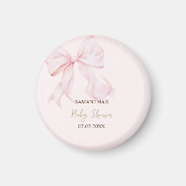 Imán Watercolor Pink Bow Pink Dots Baby Shower