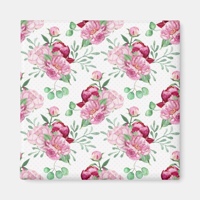 Imán watercolor pink peonies (Frente)