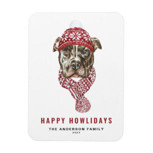 Imán Watercolor Pitbull Navidades Felices Howlidays