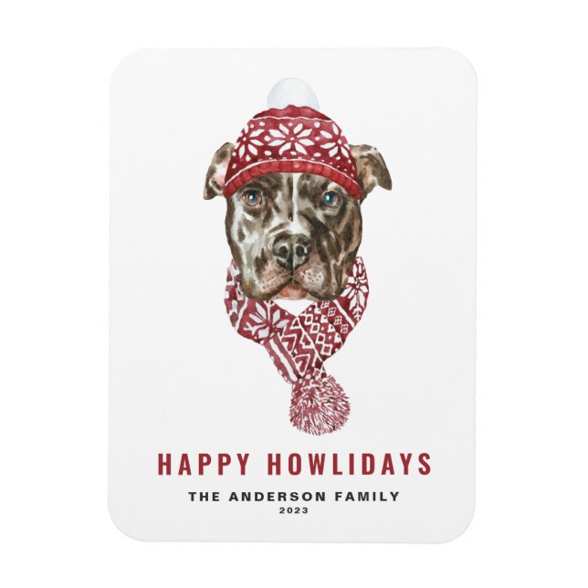 Imán Watercolor Pitbull Navidades Felices Howlidays (Vertical)