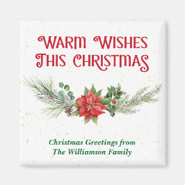 Imán Watercolor Poinsettia Holly Bouquet Christmas