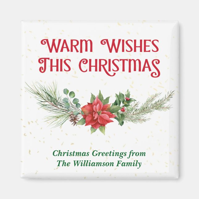 Imán Watercolor Poinsettia Holly Bouquet Christmas (Frente)
