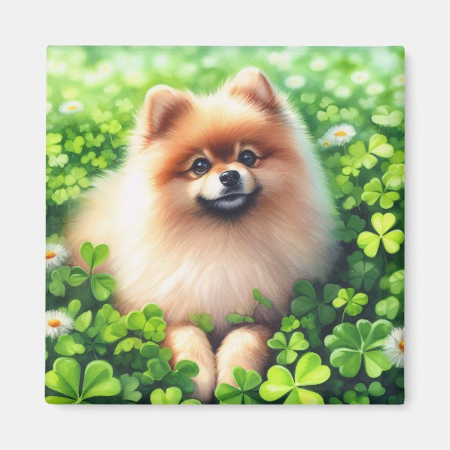 Imán Watercolor Pomerania Green Shamrock Field (Frente)