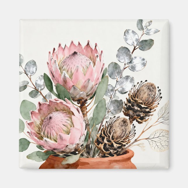 Imán Watercolor Protea Eucalyptus Arrangement (Frente)