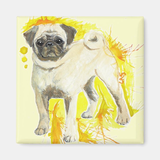 Imán Watercolor Pug Art Magnet (Frente)