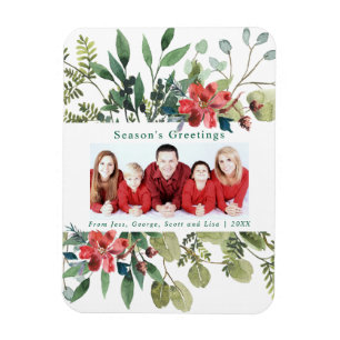 Imán Watercolor Red Flowers Winter Greeneration Photo