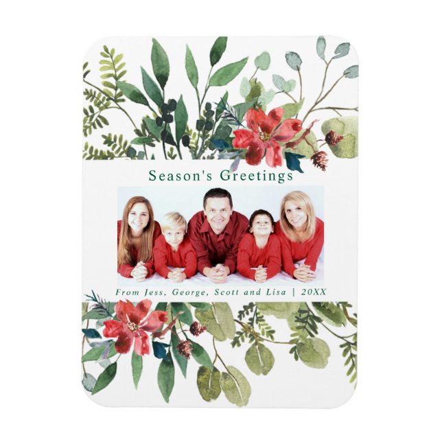 Imán Watercolor Red Flowers Winter Greeneration Photo (Vertical)