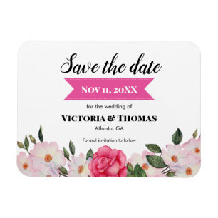 Imán Watercolor Roses Rosa Wedding Save The Date