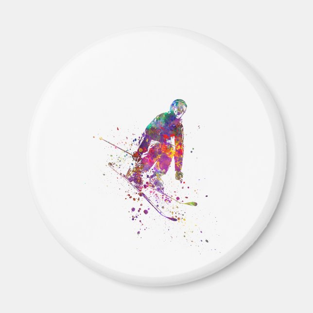 Imán watercolor skier (Frente)